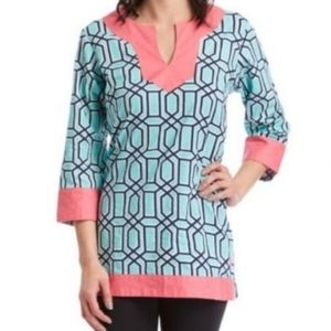 Simply Southern Baklava Blue Pink Geometric Print Punic Top Medium